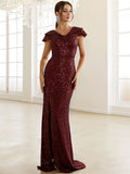 Sequin Capped Sleeve Split Dress