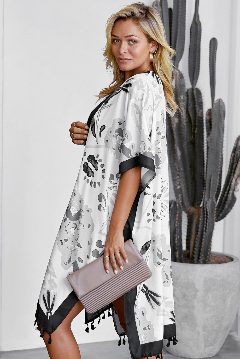 Bohemian Print Open Front Kimono