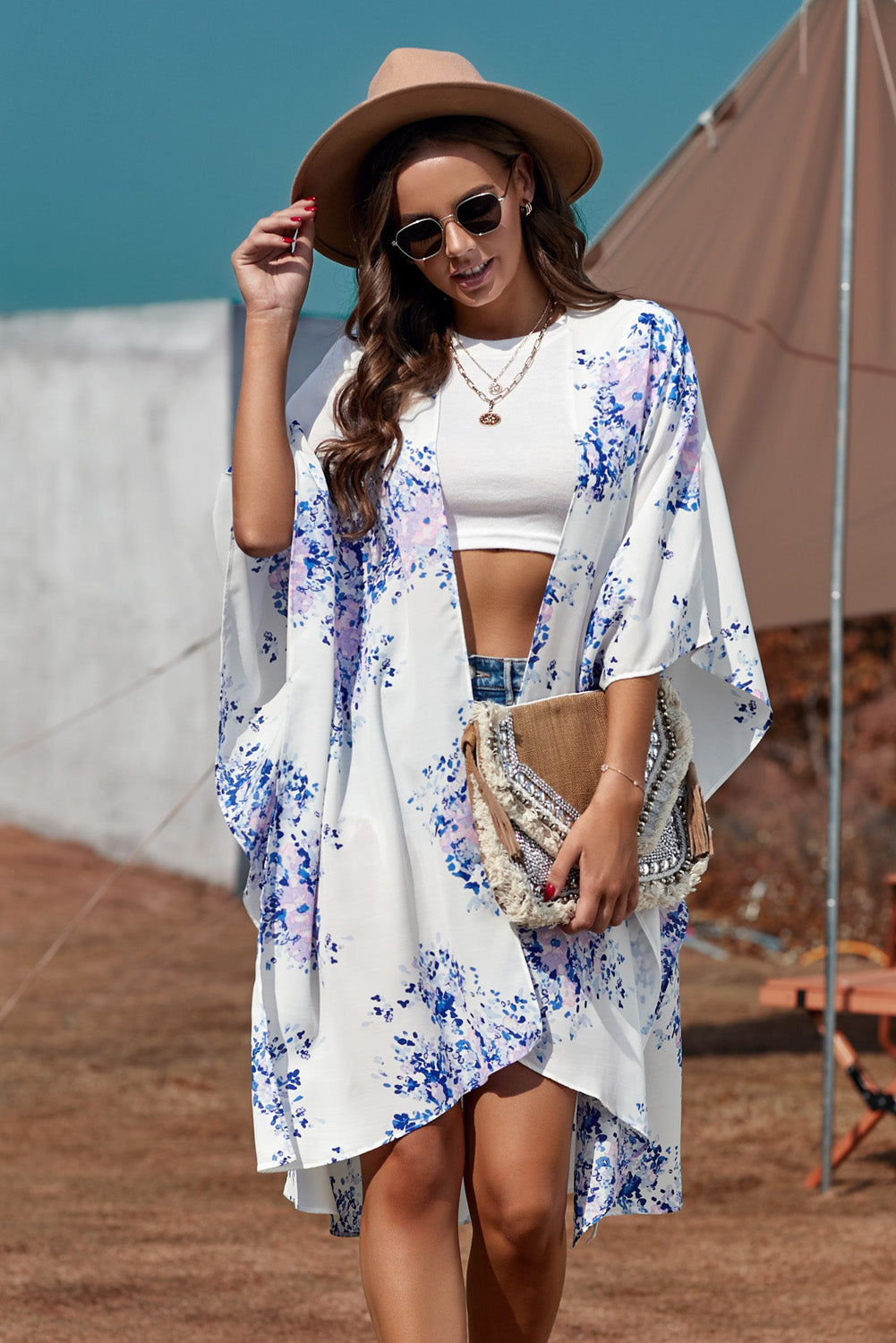 Floral Print Chiffon Kimono