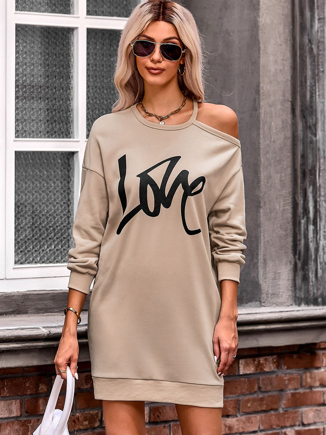 LOVE Cold-Shoulder Sweatshirt Dress