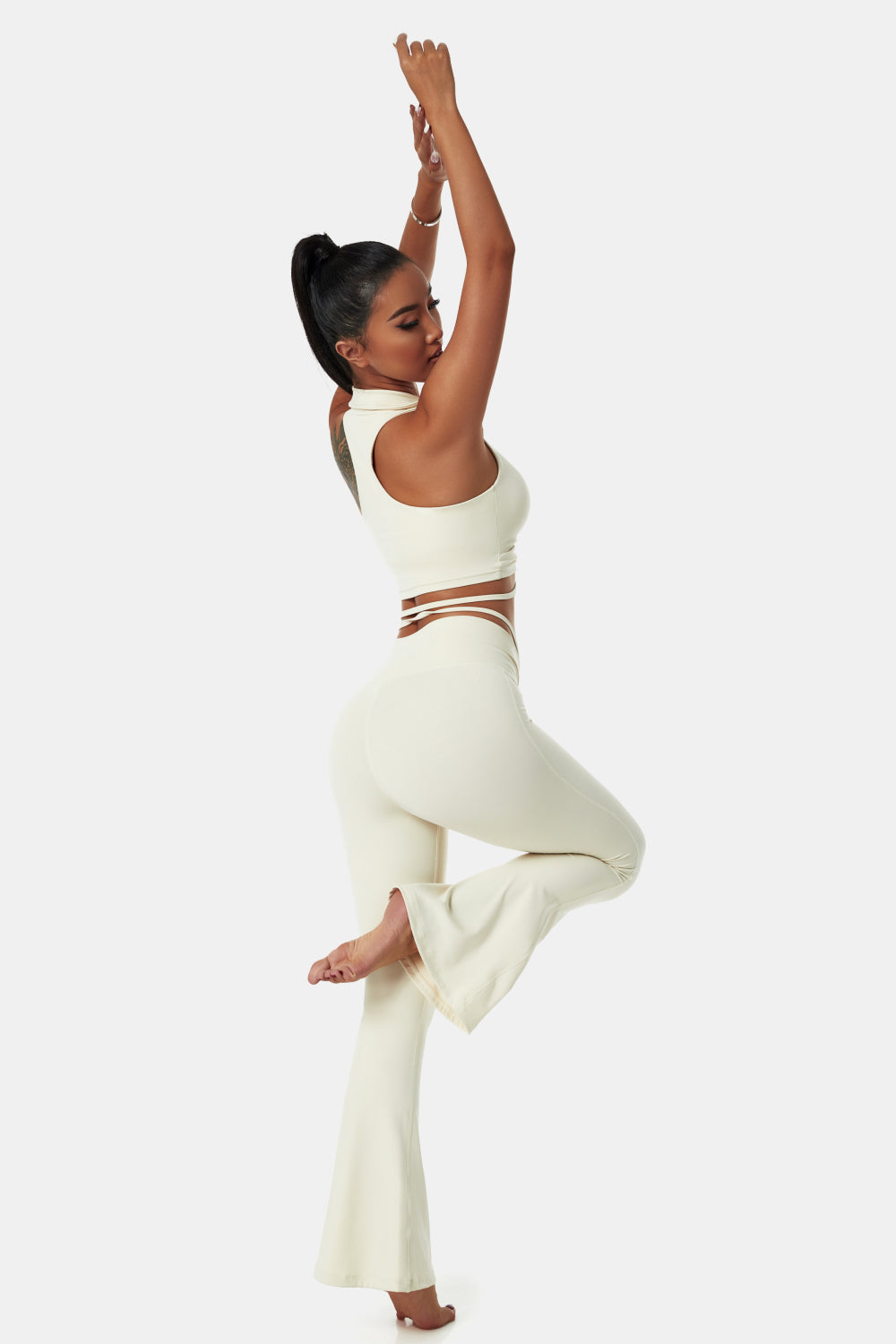 Collared Sports Bra and Flare Yoga Pants Set