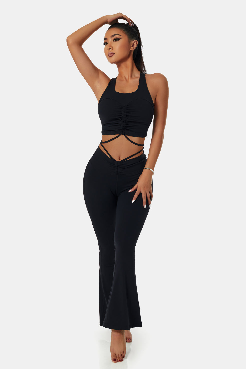 Drawstring Detail Sports Bra and Flare Yoga Pants Set