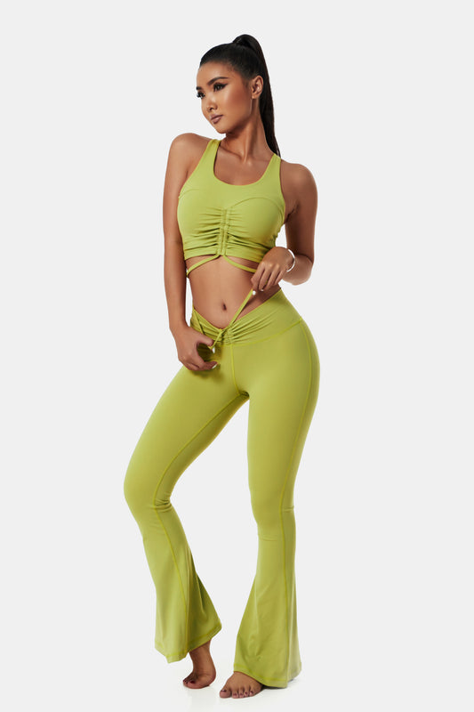 Drawstring Detail Sports Bra and Flare Yoga Pants Set