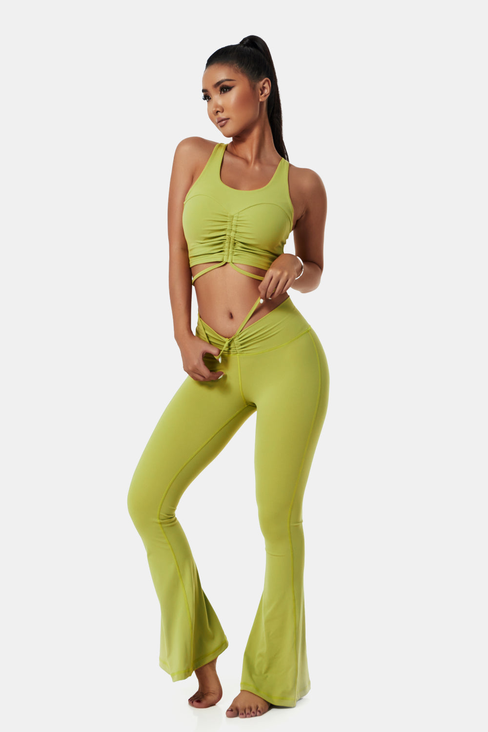Drawstring Detail Sports Bra and Flare Yoga Pants Set