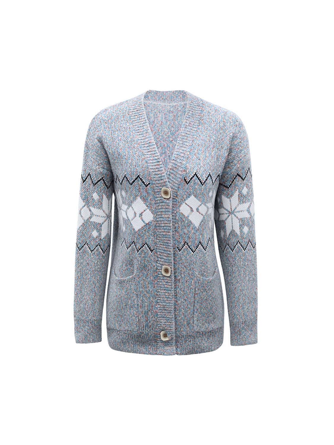 Fair Isle Snowflake Pattern Cardigan with Pockets