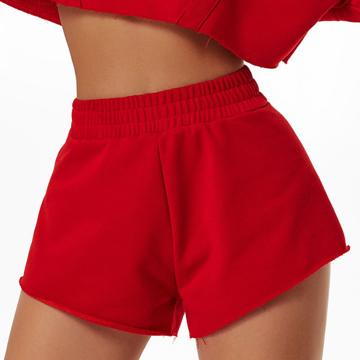 Elastic High Waist Raw Hem Sports Shorts
