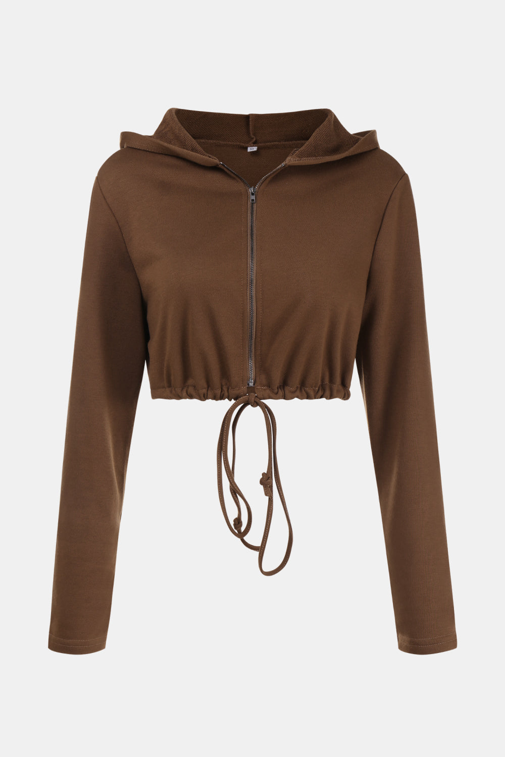 Zip Up Drawstring Cropped Hoodie and Pants Set