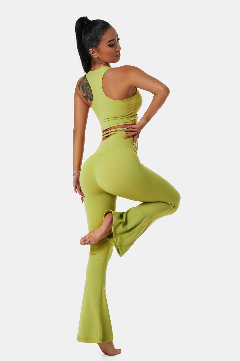 Drawstring Detail Sports Bra and Flare Yoga Pants Set