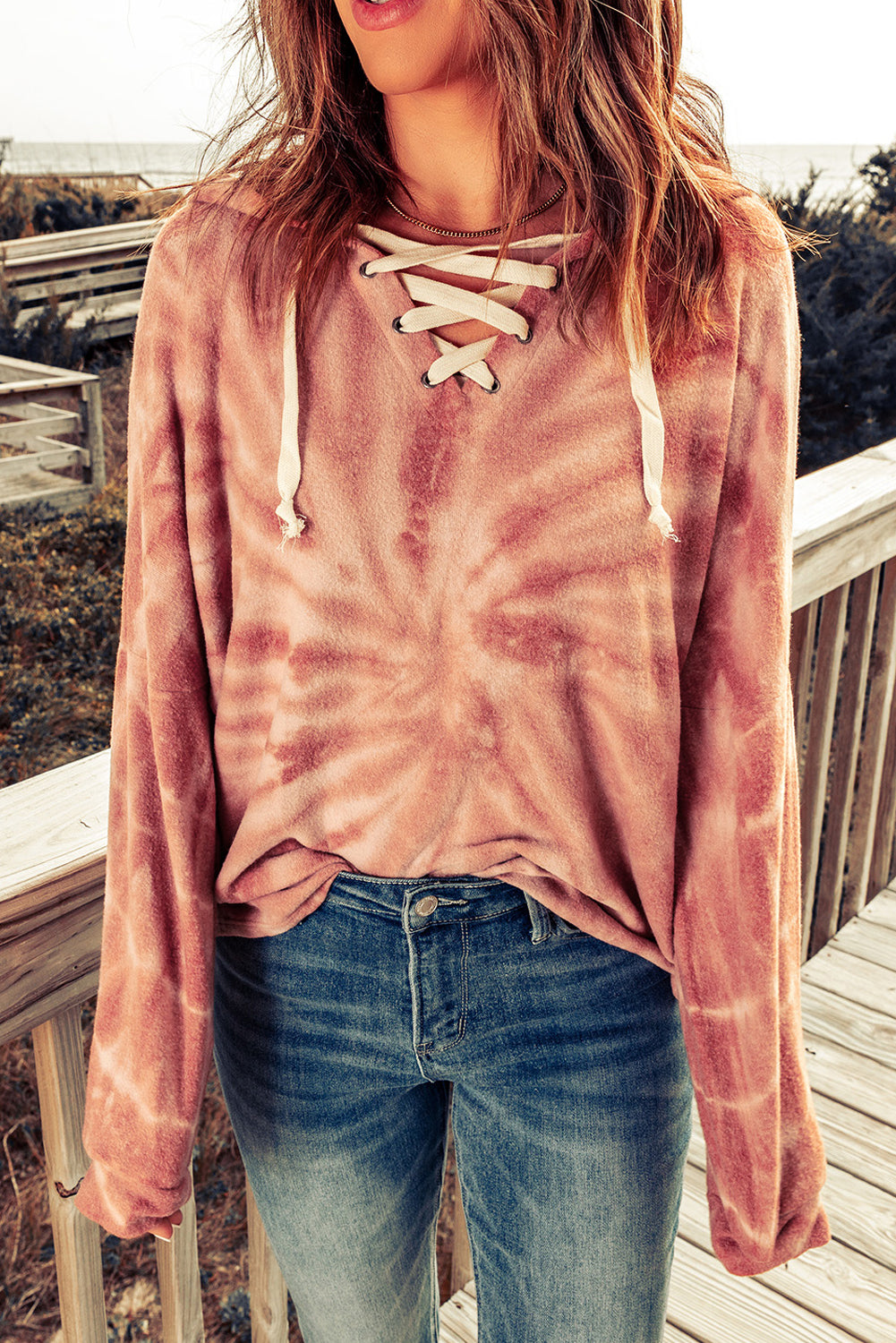 Tie-Dye Lace-Up Hoodie
