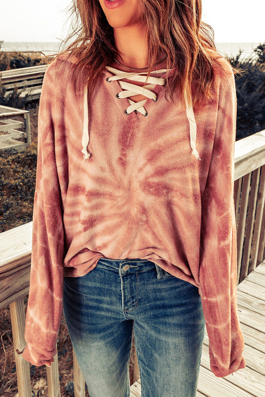 Tie-Dye Lace-Up Hoodie