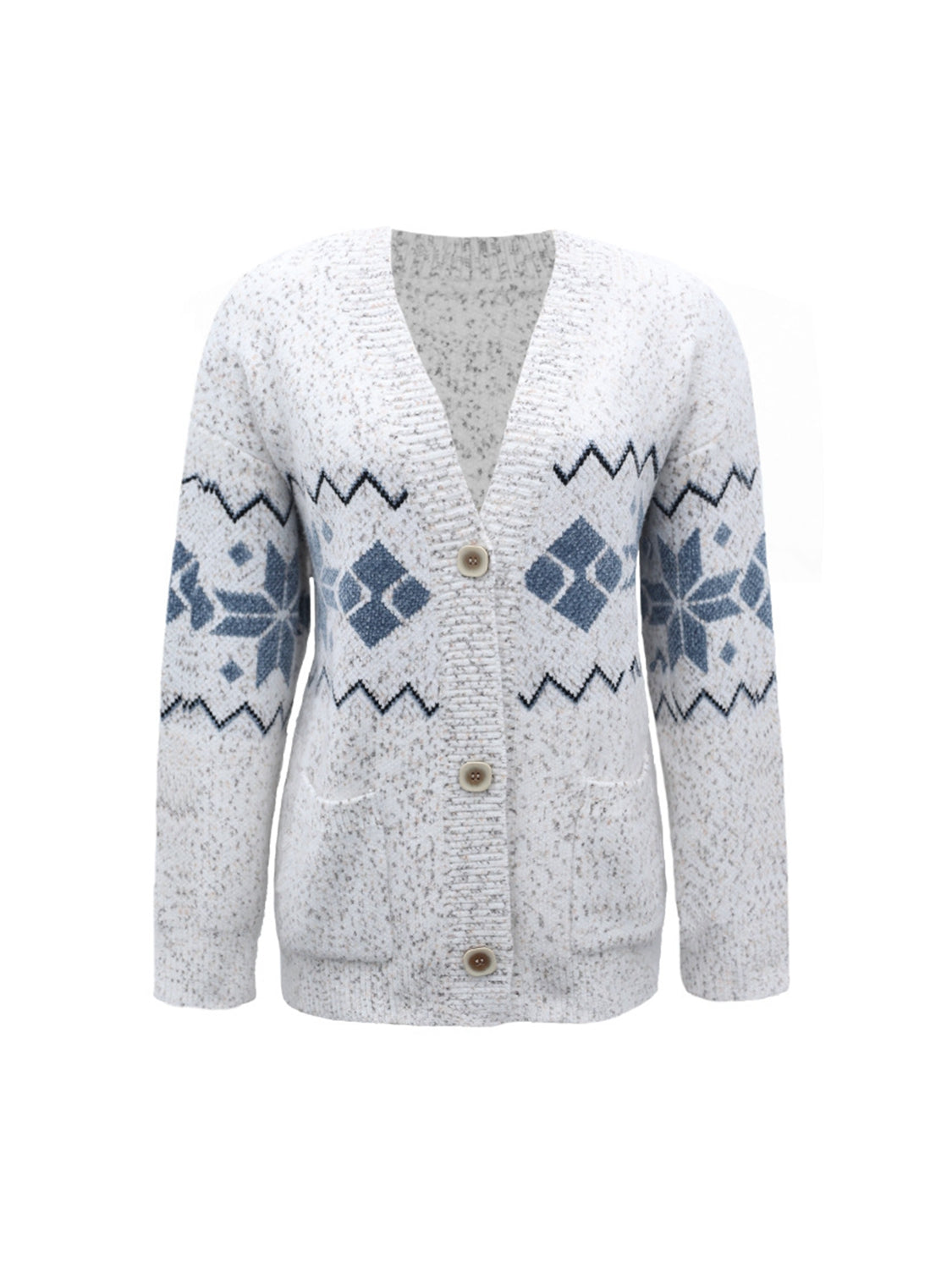 Fair Isle Snowflake Pattern Cardigan with Pockets