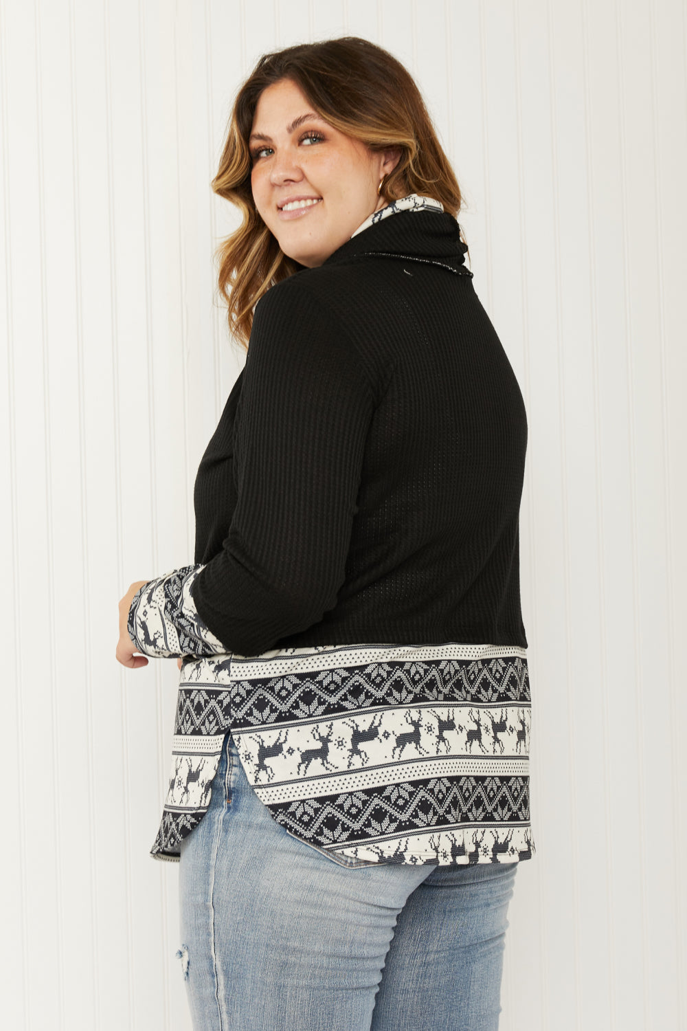 Heimish Sleigh Ride Full Size Waffle Knit Christmas Top