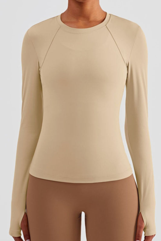 Round Neck Thumbhole Sleeve Sports Top