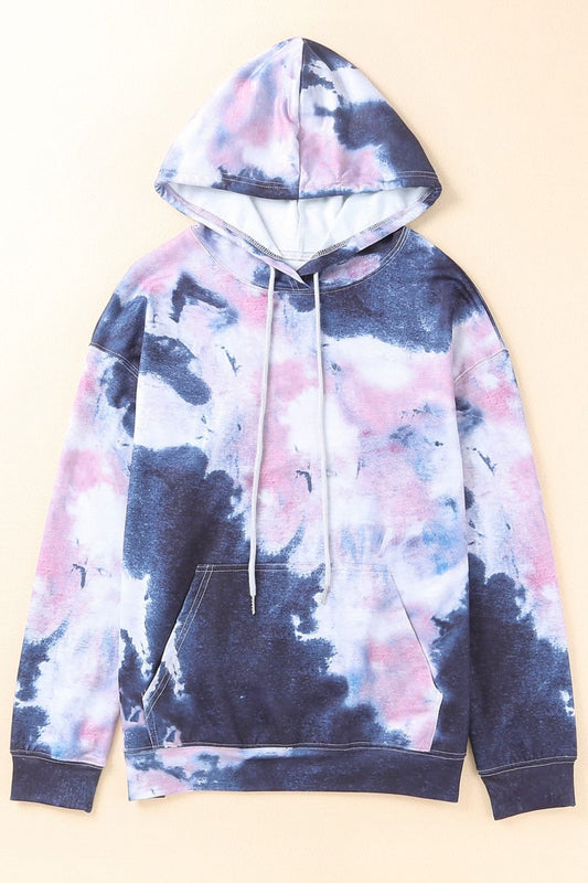Tie-Dye Drawstring Detail Hoodie with Kangaroo Pocket