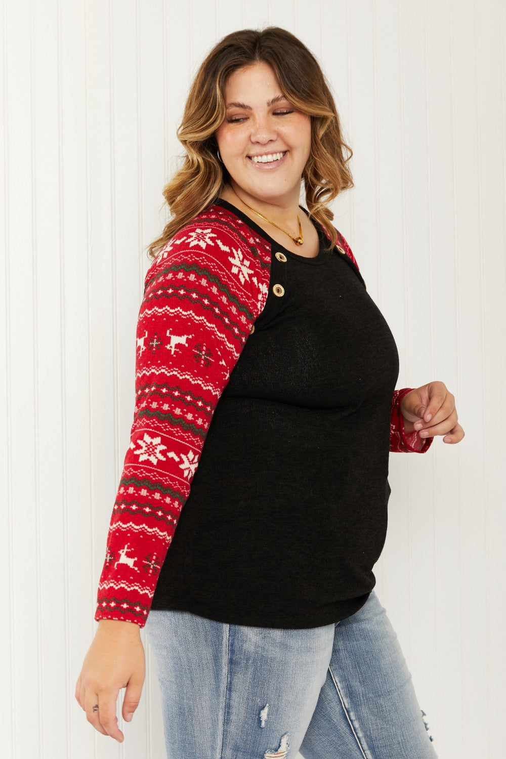 Heimish Winter Wonderland Full Size Christmas Baseball Sleeve Top